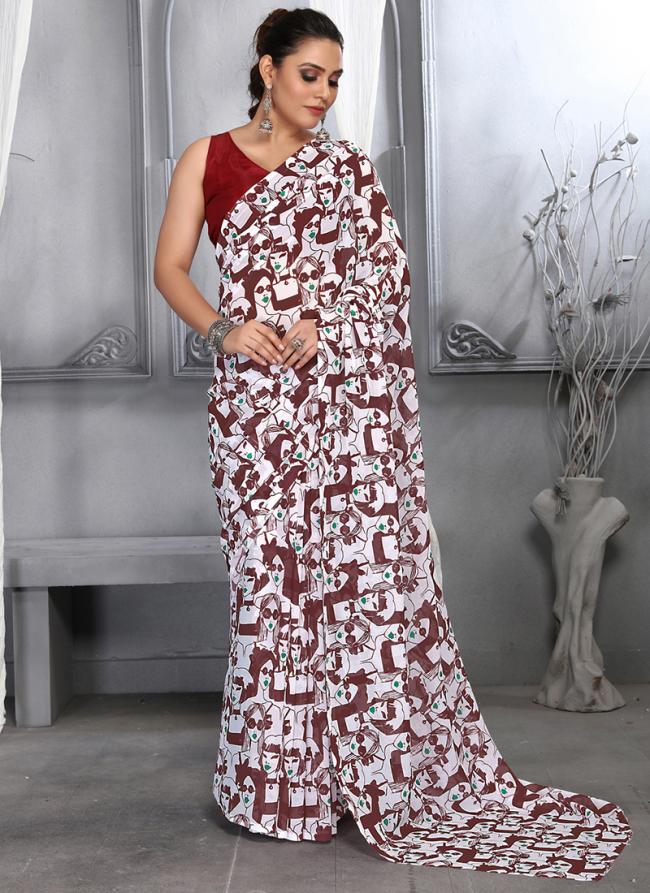 Georgette Maroon Traditional Wear Printed Saree